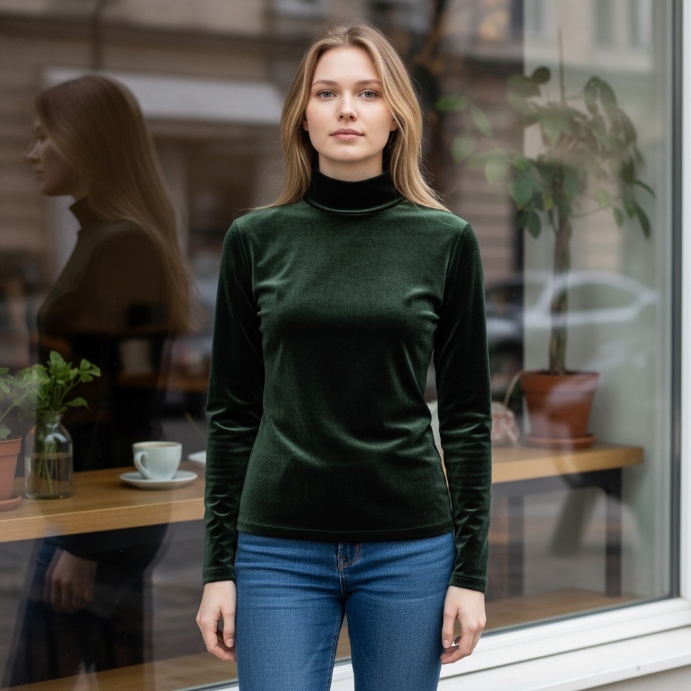 Vintage Body Action Design Jeffrey Halper Green Velvet Mockneck